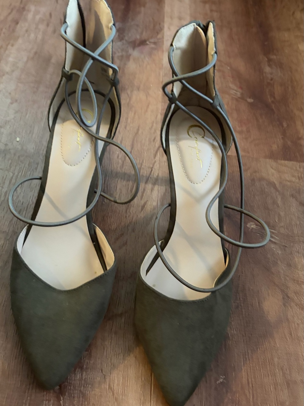 Caparros Olive Green Pointed Toe Lace-Up Flats